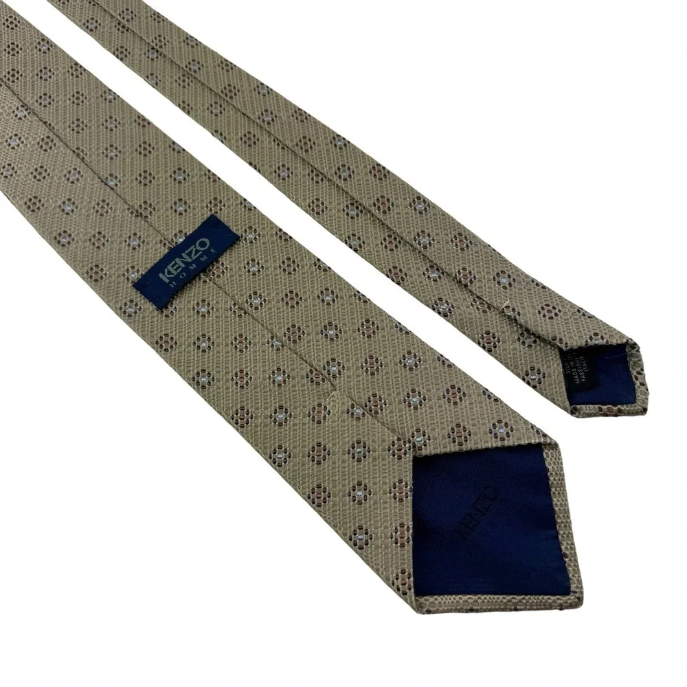KENZO Homme Brown w/ Rust & Blue Design Silk Tie‎ Mens Size 3.5